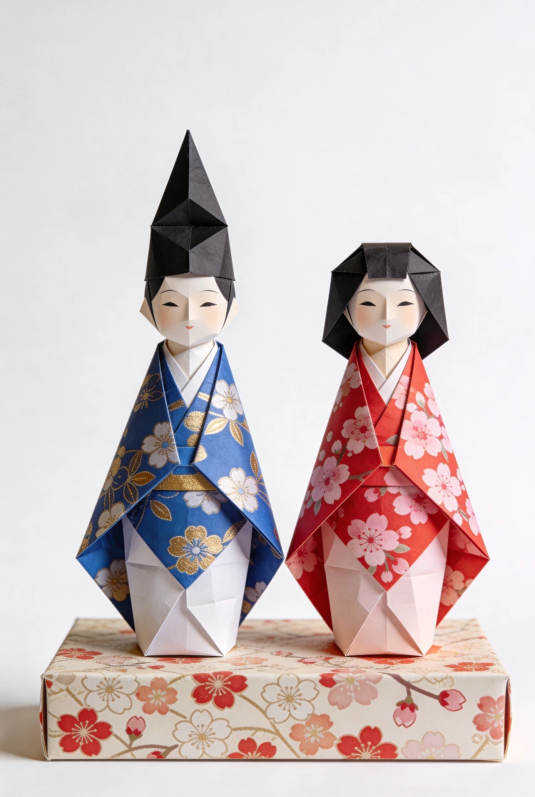 折り紙・和紙クラフト風のお雛様