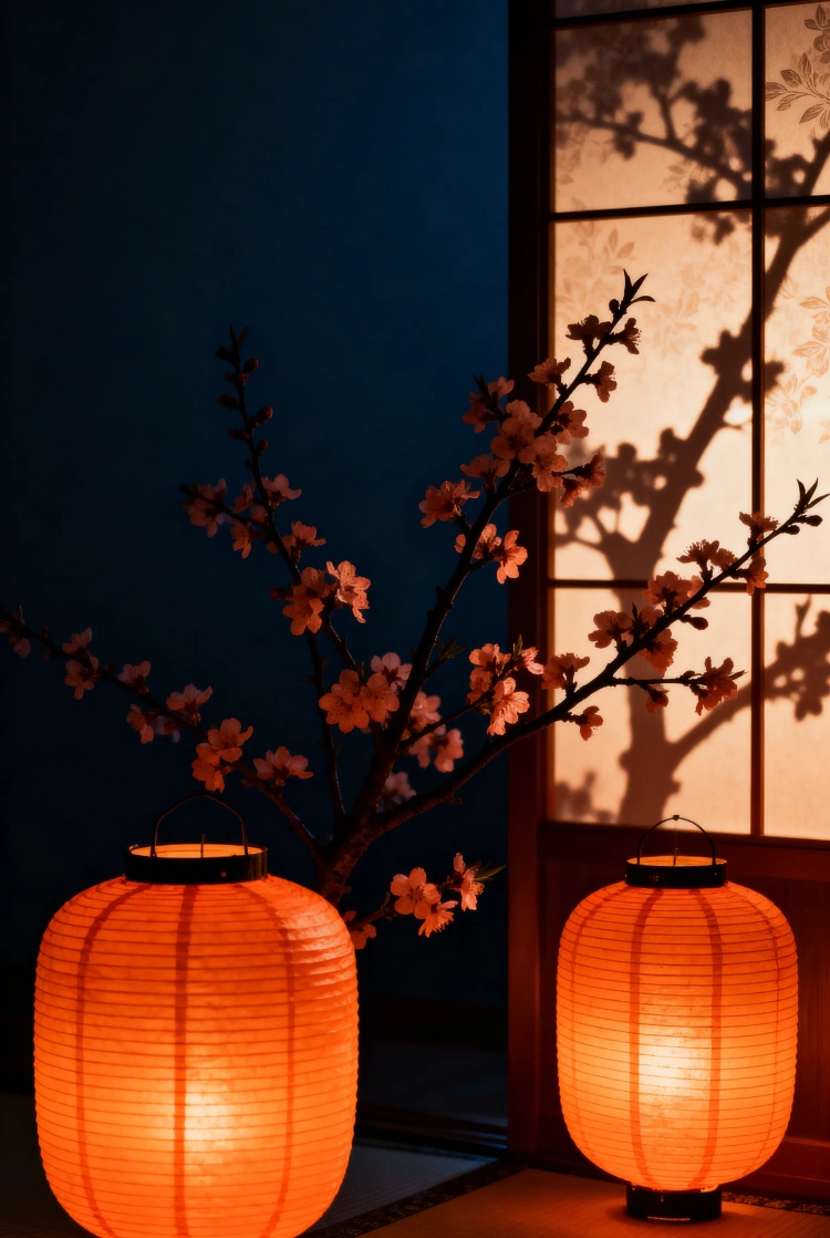 ぼんぼりと桃の花