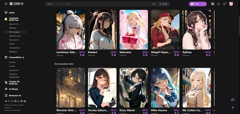 Chat de personagens do SeaArt AI