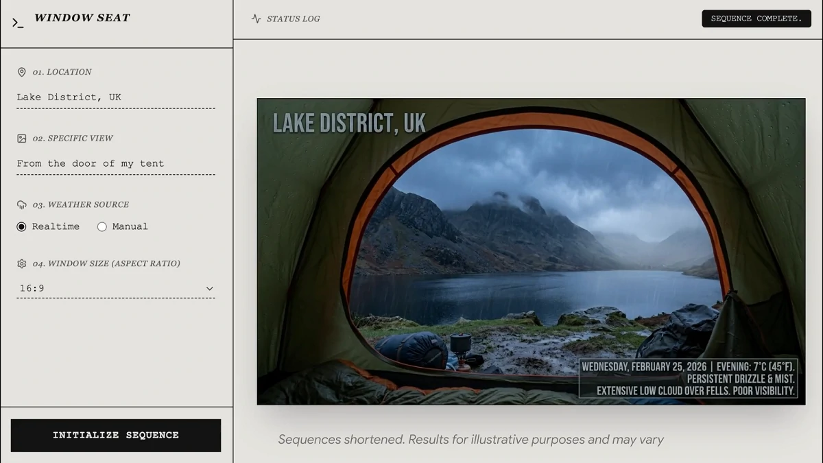 Use Window Seat to demonstrate the realistic airplane window views generated by Nano Banana 2