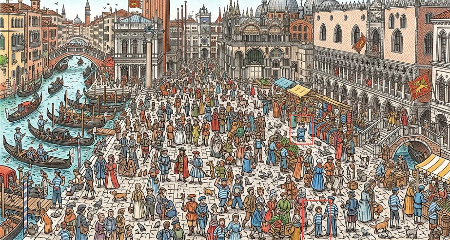  a “Where’s Waldo” scene set in ancient Venice
