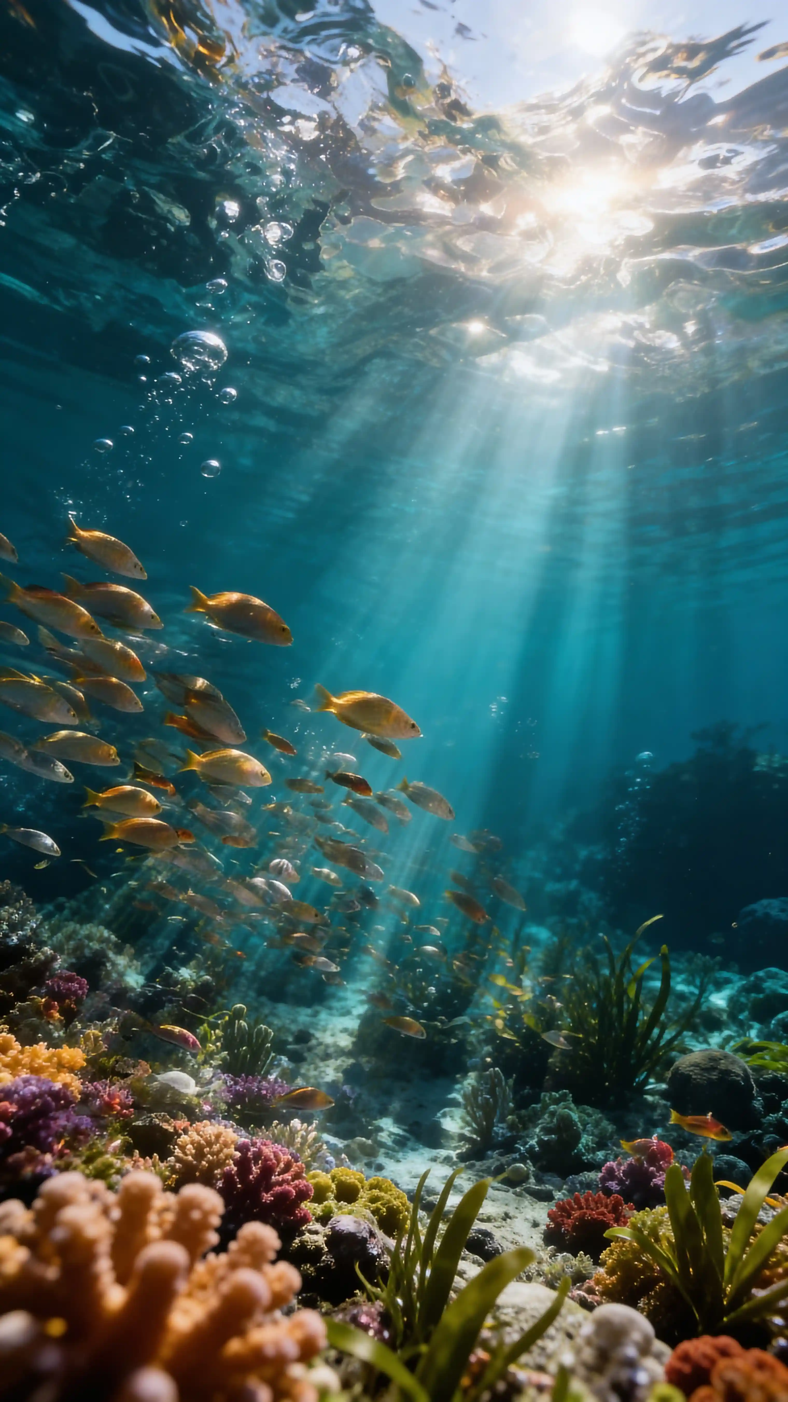 Rayos de luz en océano profundo
