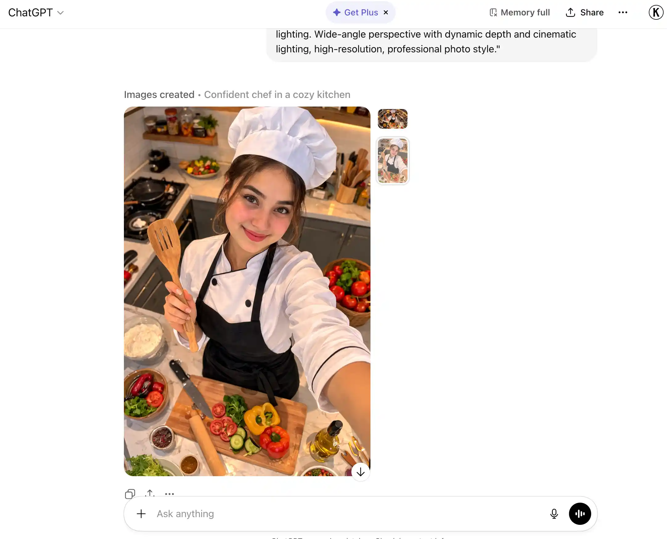 Imagen generada por ChatGPT de una chef con espátula de madera en la cocina