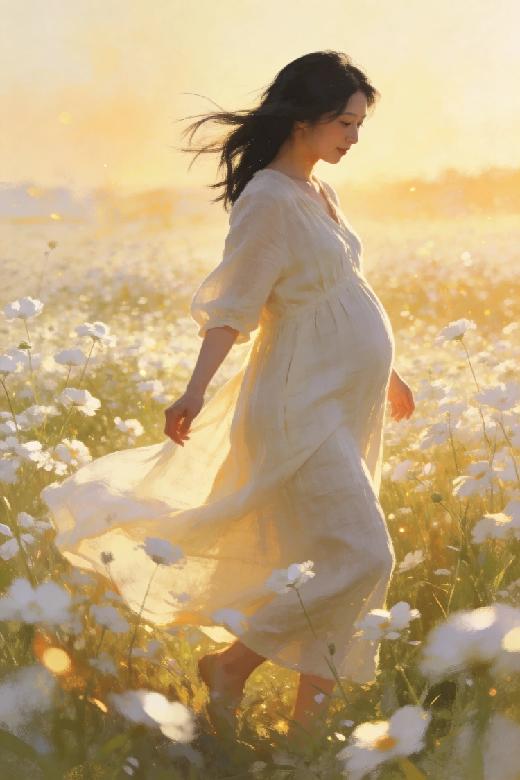 クリームリネンのマタニティドレス