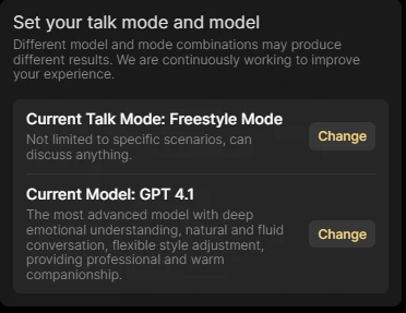 Chanage AI models and modes
