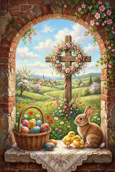 Foto de ventana de Pascua en óleo