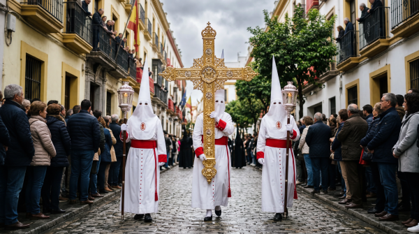 Foto de túnicas blancas con cruz dorada
