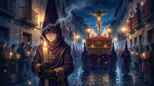 Nazareno en procesión en anime japonés