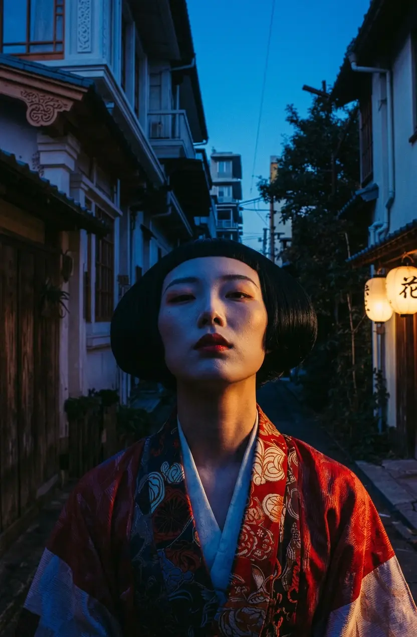 着物の路地裏ポートレート