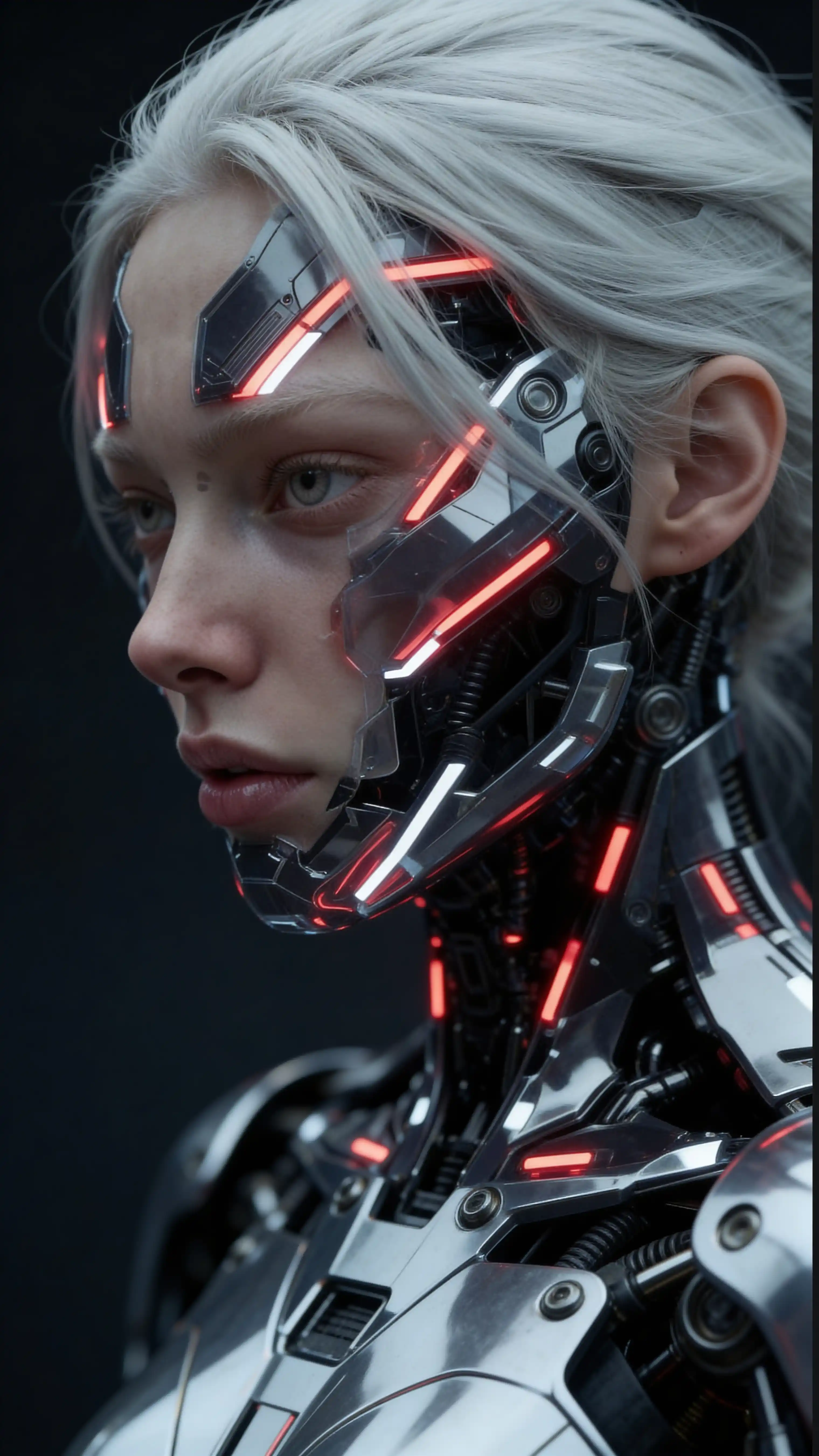 Grok Imagine Prompt Example โ Cyborg Android With Glowing Red LED Helmet Sci-Fi Portrait
