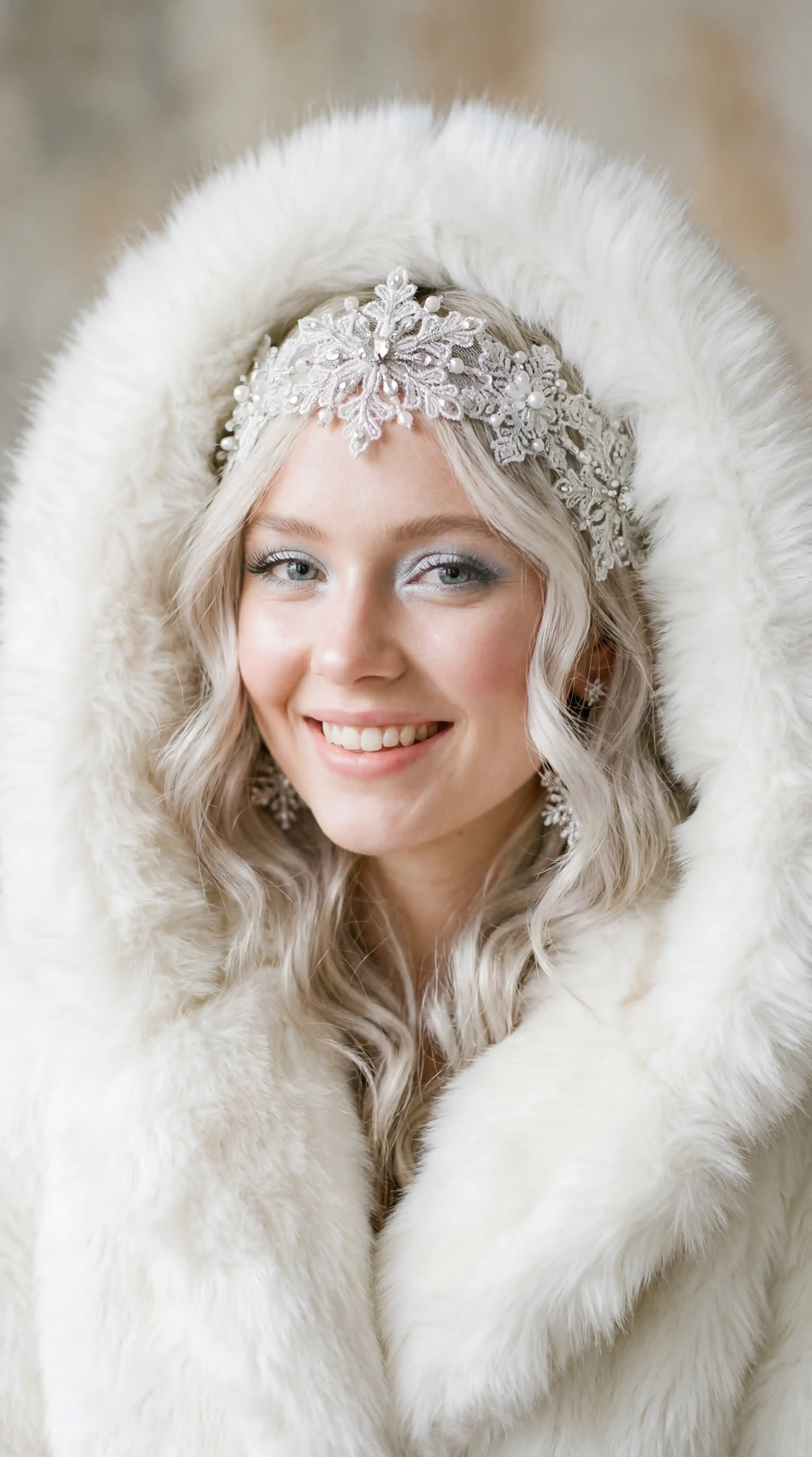 Best Prompts for Grok Imagine โ Woman in White Fur Hood Snow Queen Beauty Portrait