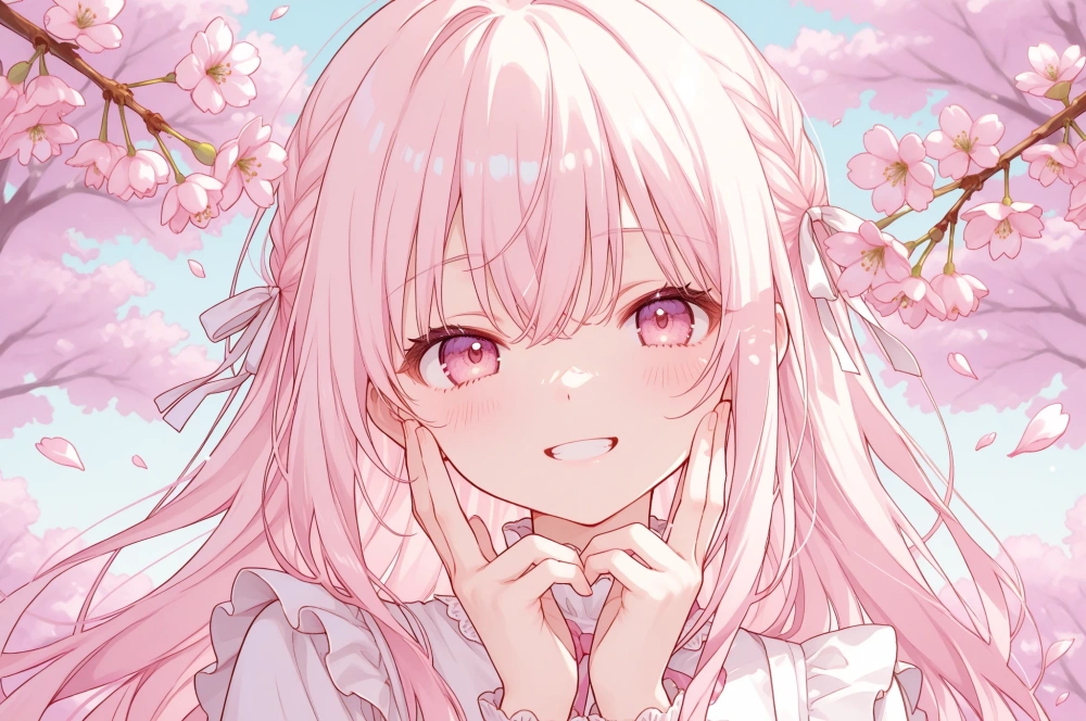 お花見を楽しむ女の子AI 桜の下で笑う女の子