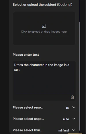 Prompt and image upload panel