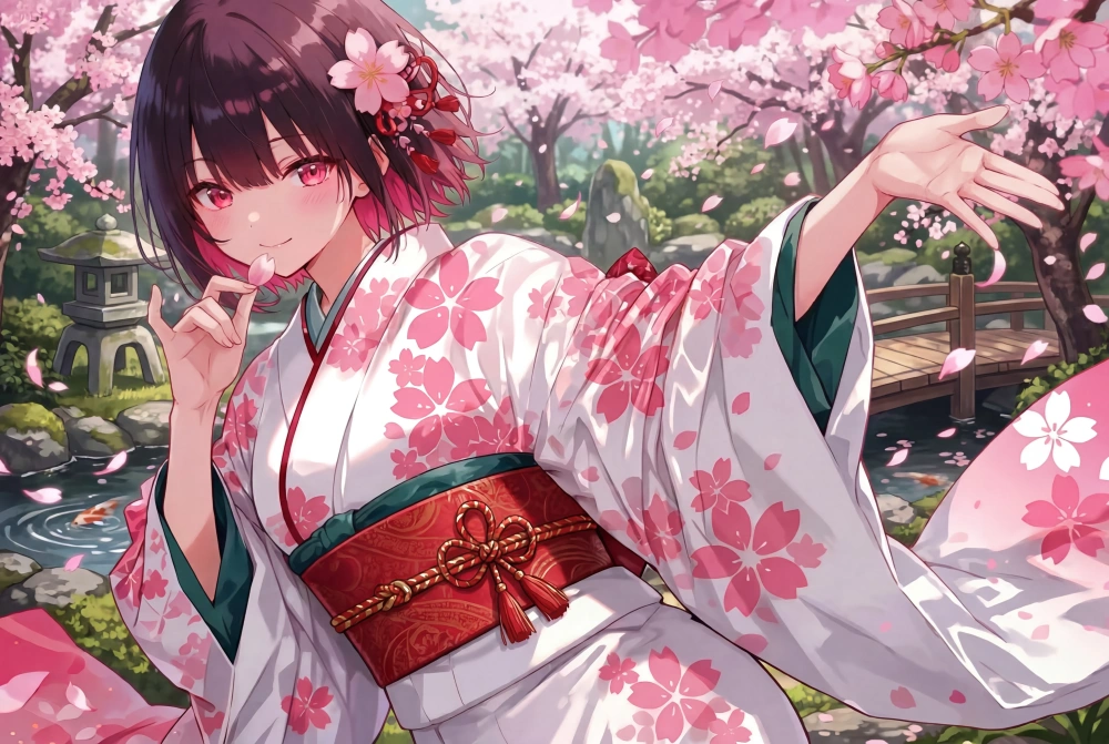 お花見美少女 イラスト