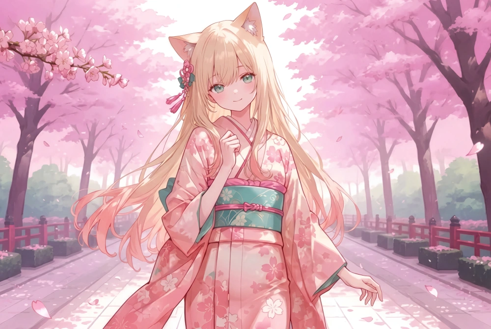 着物を着た猫の女の子