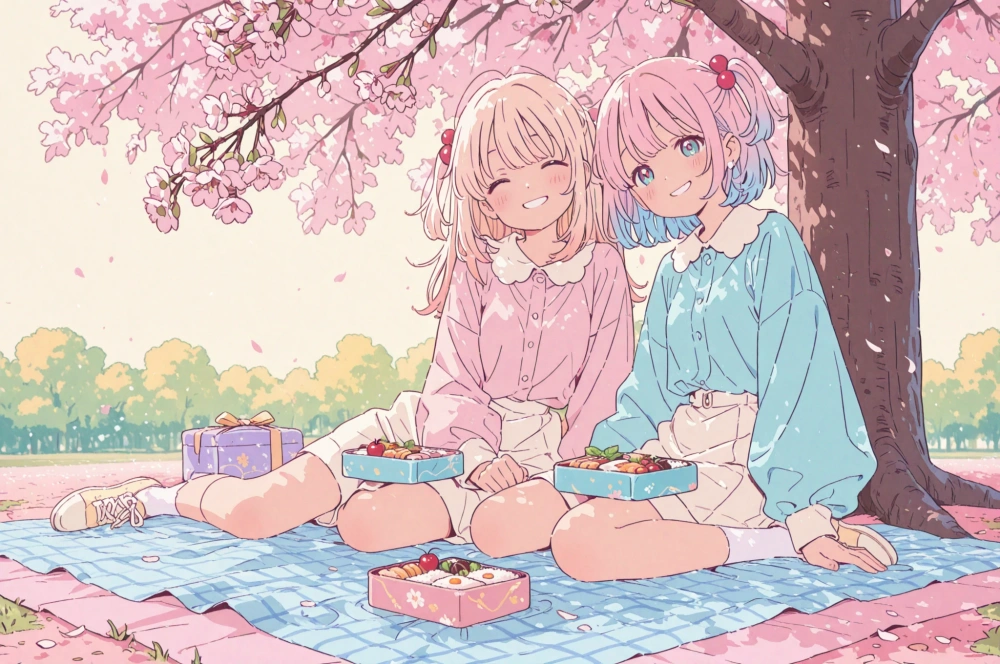 友人たちとピクニック イラスト