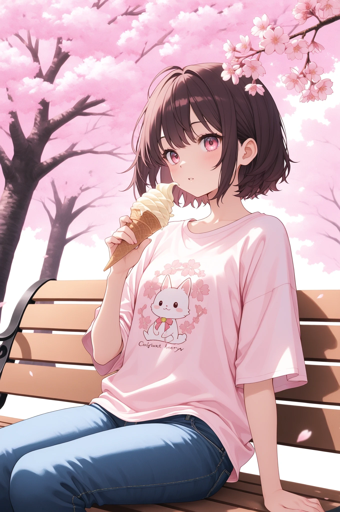 REED_XXX_illustrious_SDXLで生成した夜桜とベンチに座る女の子のアニメイラスト