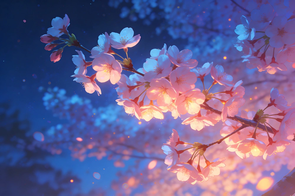 お花見イラスト ライトアップされた夜桜