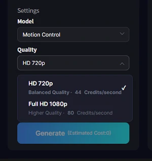 Motion Control setting pannel