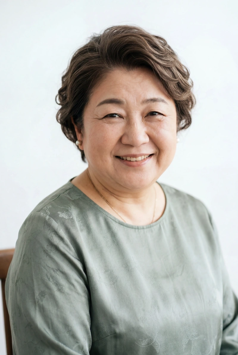 SeaArt AI生成:50代ぽっちゃりモデル × グレージュショートパーマ