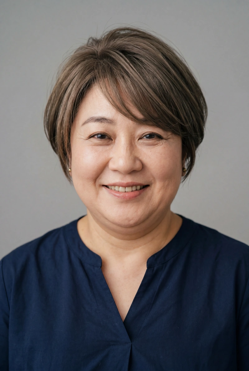 SeaArt AI生成:40代ぽっちゃりモデル × ひし形ショート+斜め前髪