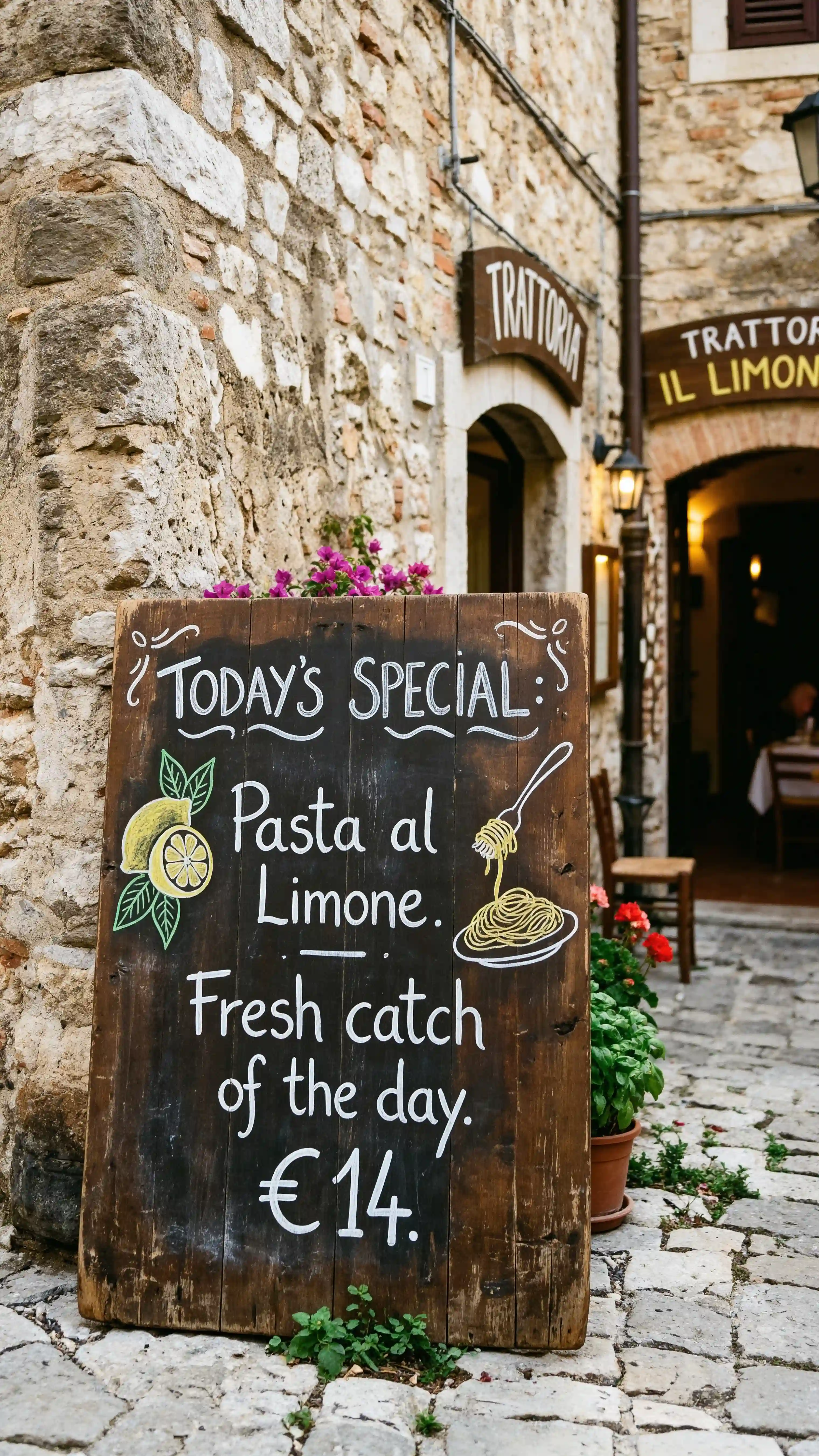 Italian trattoria chalkboard menu translated into Japanese lettering, Nano Banana 2 multilingual text example