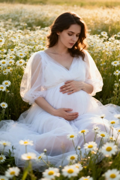 Retrato de embarazo entre flores