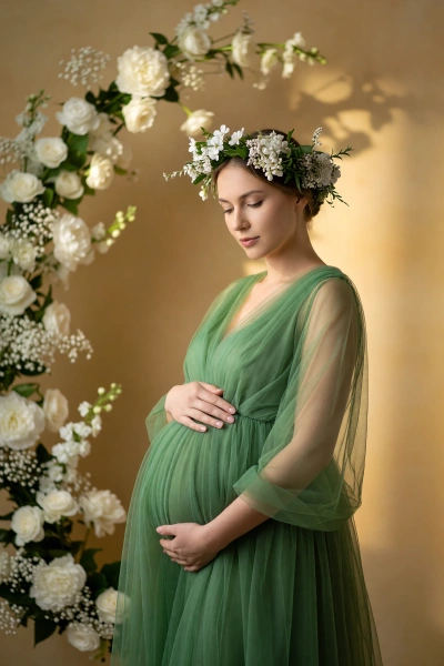 Foto de embarazo con aire ceremonial