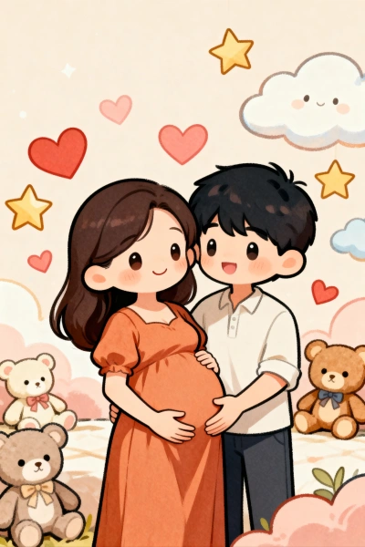 Ilustración de embarazo en pareja estilo chibi