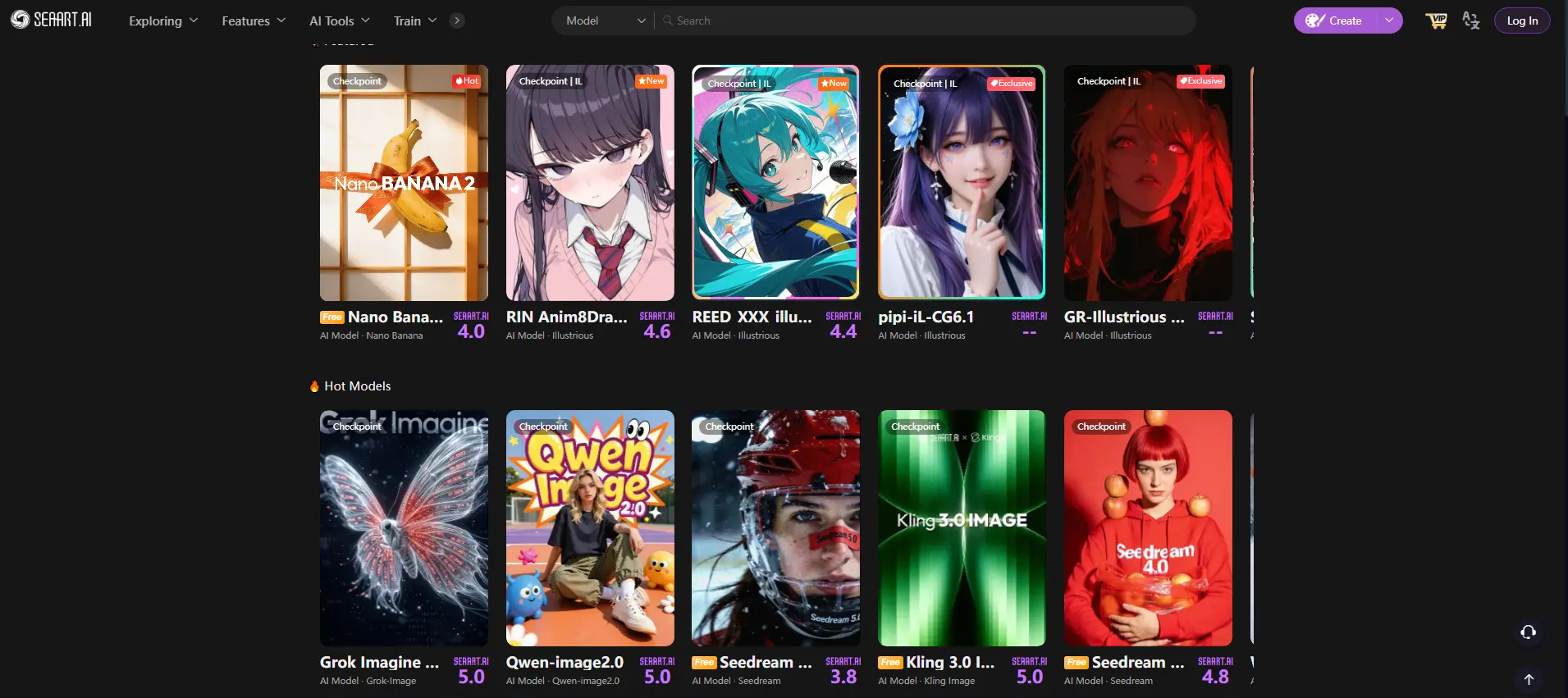 SeaArt AI model selection interface showing multiple AI video models