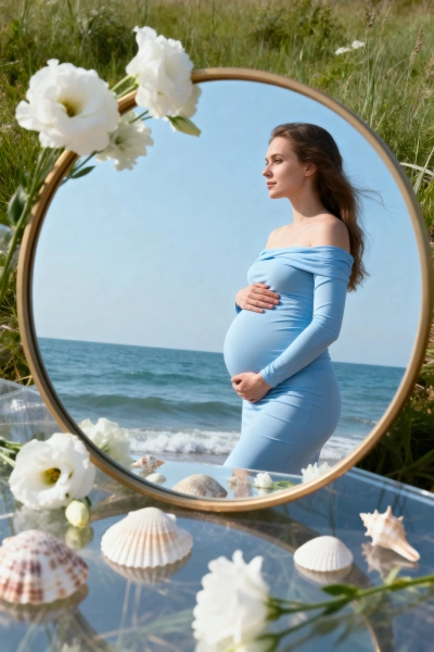 Foto creativa de embarazo en la playa