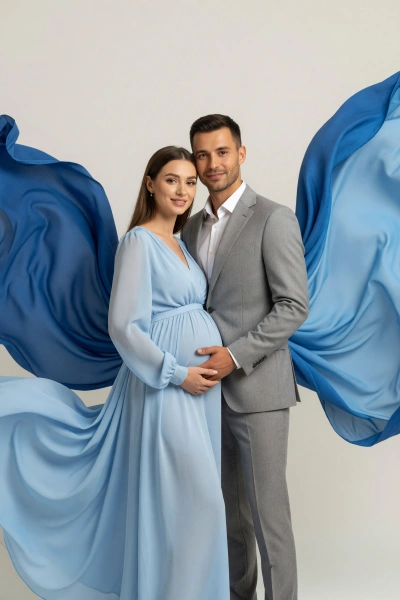 Retrato de embarazo en pareja en estudio