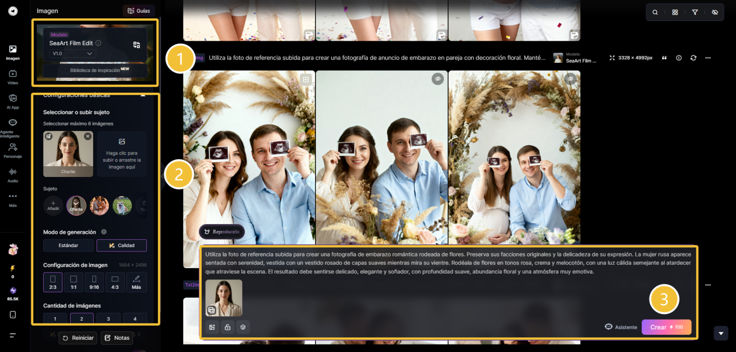 Sube tu foto y escribe el prompt para foto de embarazo