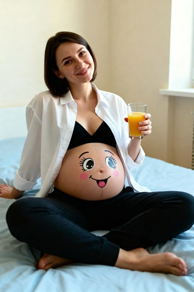 Foto divertida de embarazo en casa