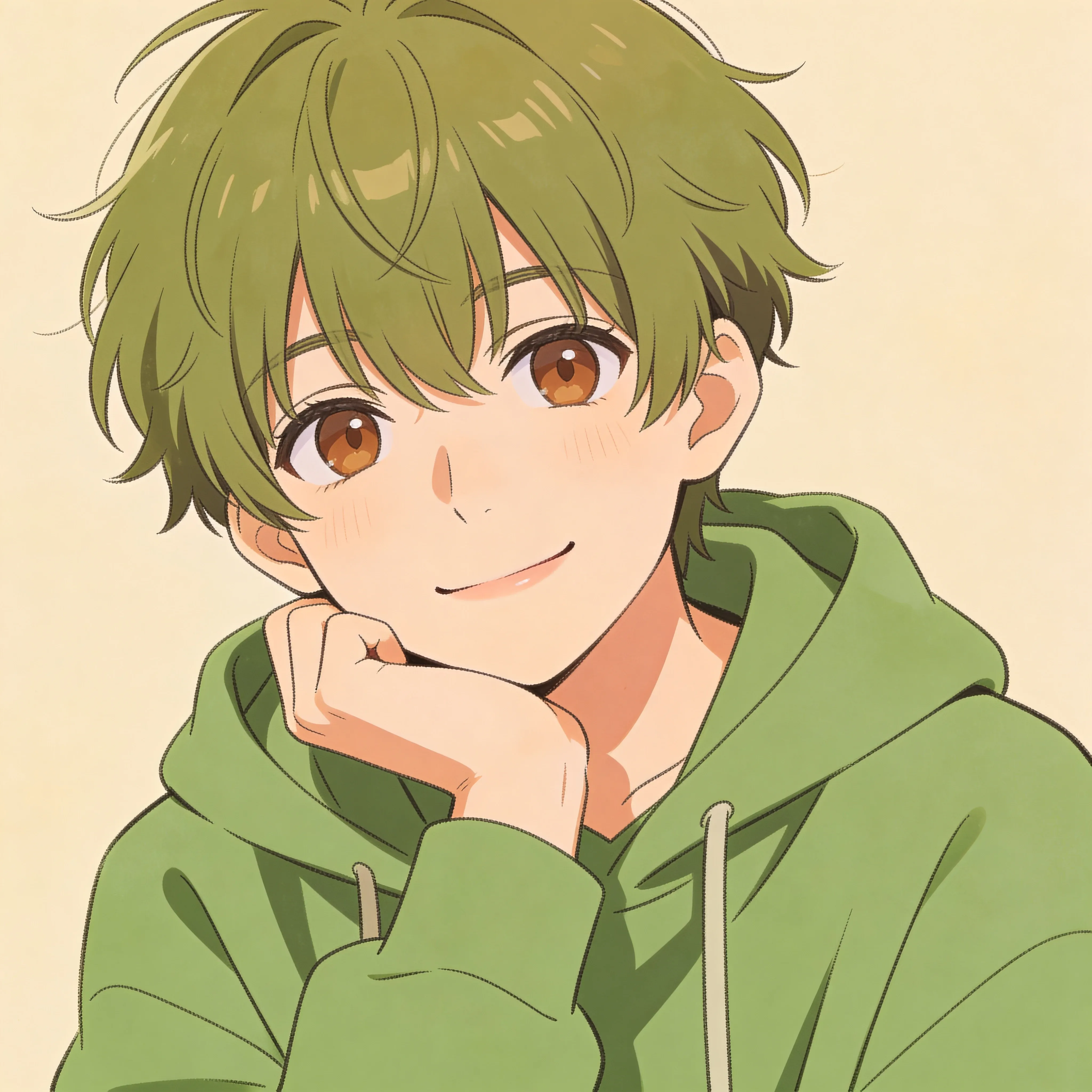 kiểu tóc nam short tự nhiên màu xanh olive anime