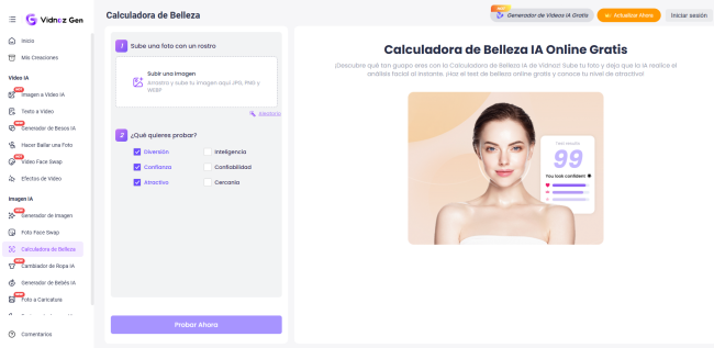 Calculadora de Belleza de Vidnoz AI