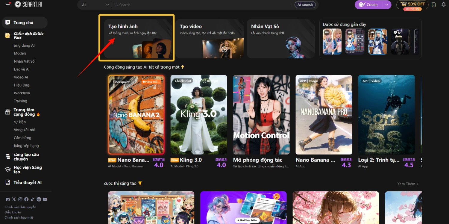 trang tạo ảnh seaart ai