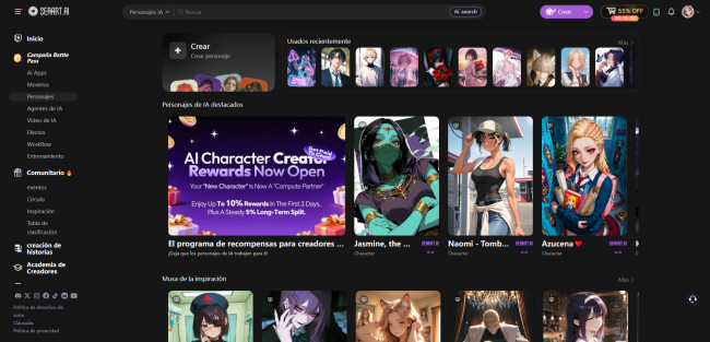 función de chat con personajes IA de SeaArt AI