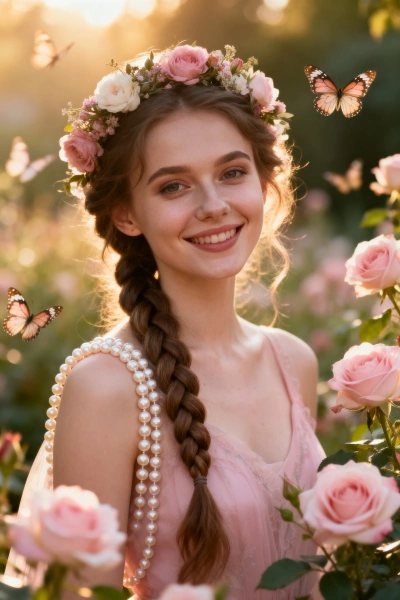 Retrato de mujer con corona floral