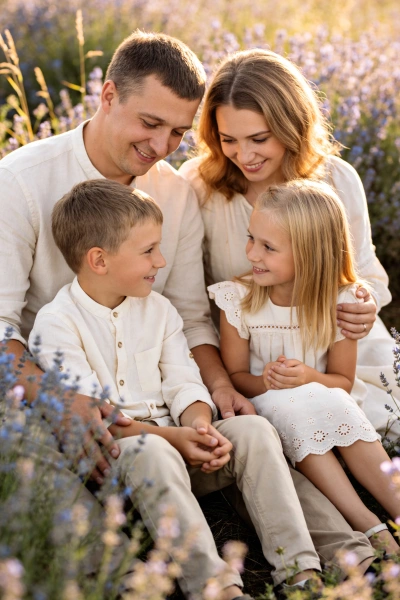 Foto familiar en campo lavanda