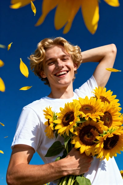 Retrato de hombre con girasoles
