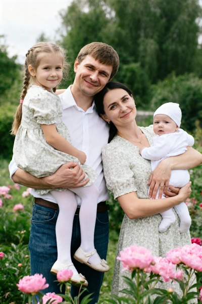 Retrato familiar en jardín