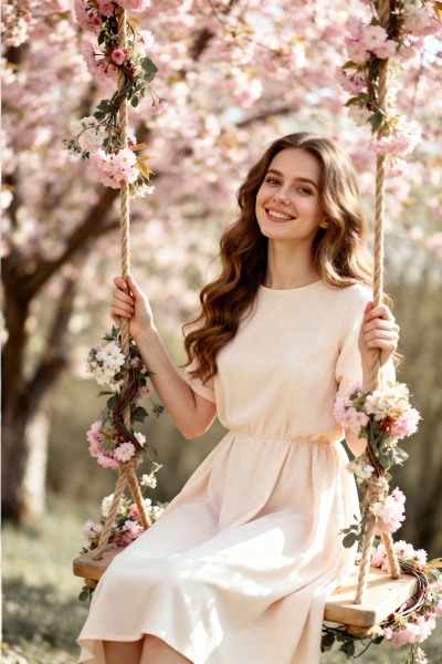 Retrato de mujer en columpio floral