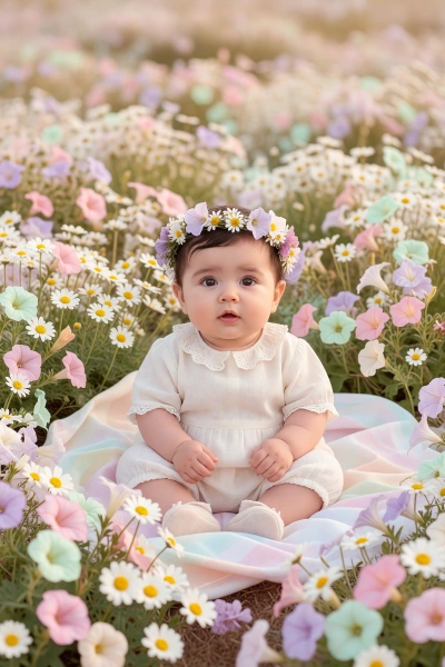 Foto de bebé con corona floral