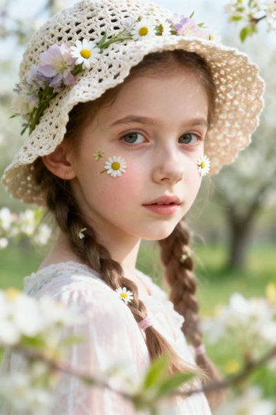 Retrato de niña con flores