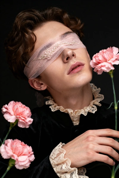 Retrato de hombre con claveles rosados