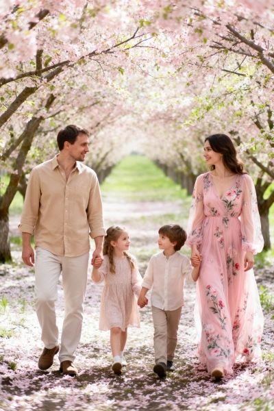 Foto familiar entre cerezos