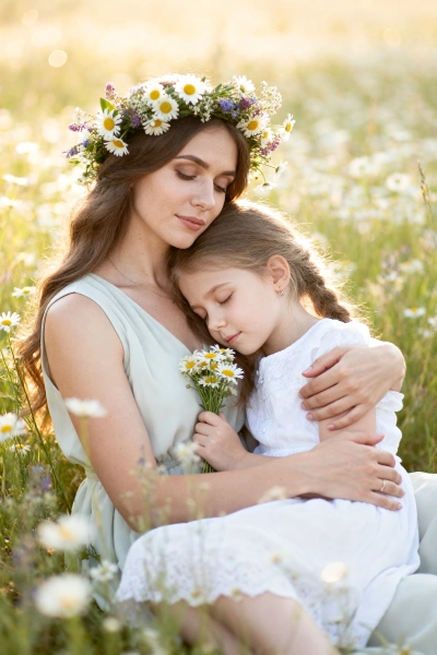 Foto maternal con margaritas