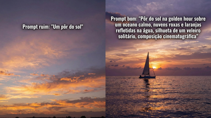 Comparação entre prompt bom e prompt ruim para imagem no ChatGPT