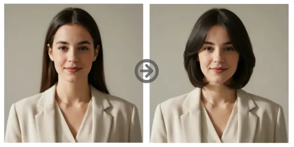Chin Length Bob Cut with Slightly Inward Tips and Side Fringe